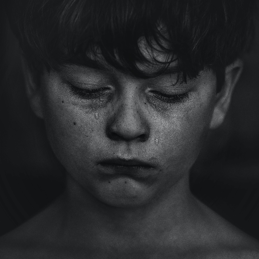 Greeting e-card Black and white portrait of a crying child