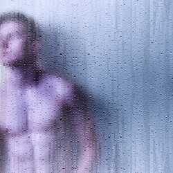 greeting e-card Muscular man behind wet glass
